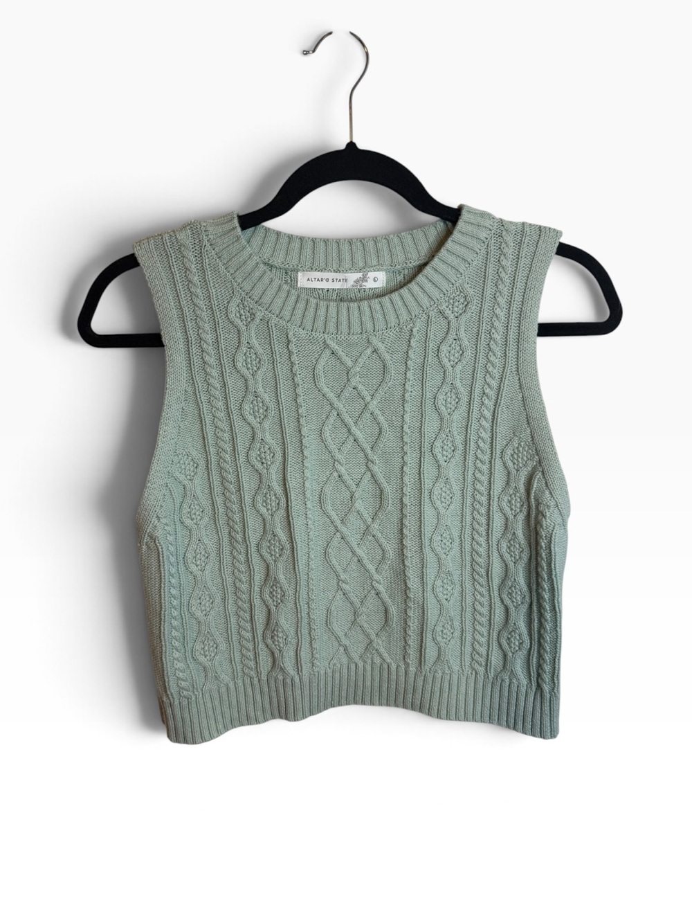 Altar’d State Seafoam Green Cotton Cableknit Sweater Tank